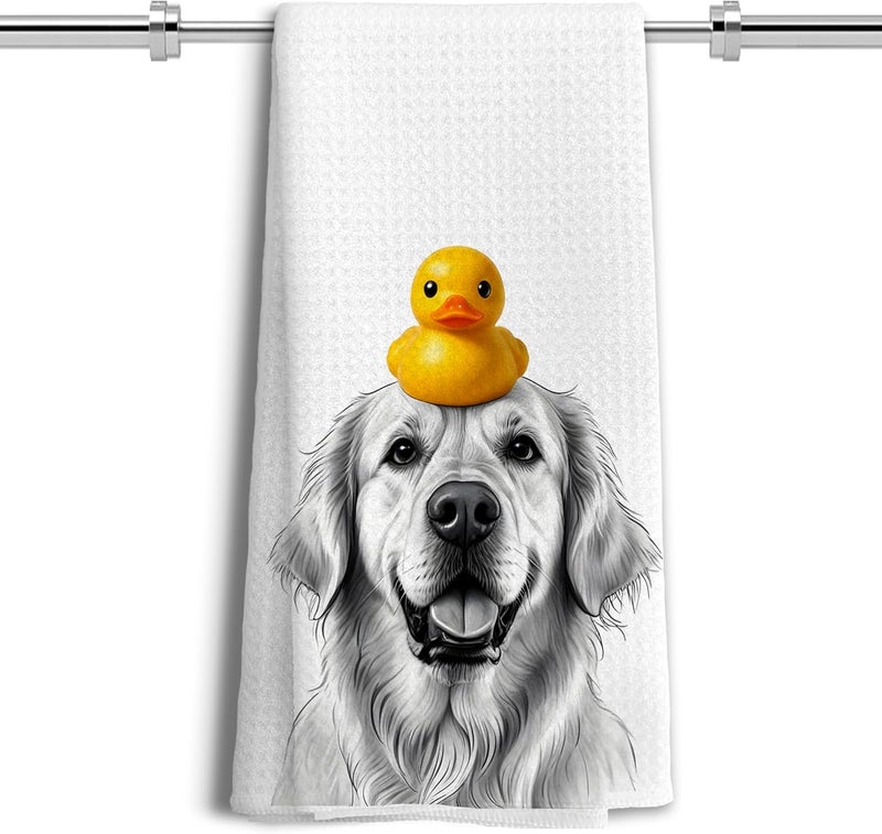 LUKIPOM Golden Retriever with Rubber Duck Hand Towels for Bathroom, Dog Bathroom Decor, Kids Hand Towels, Gifts for Golden Retriever Lovers Women Men, 16x24 Inches - Image 1